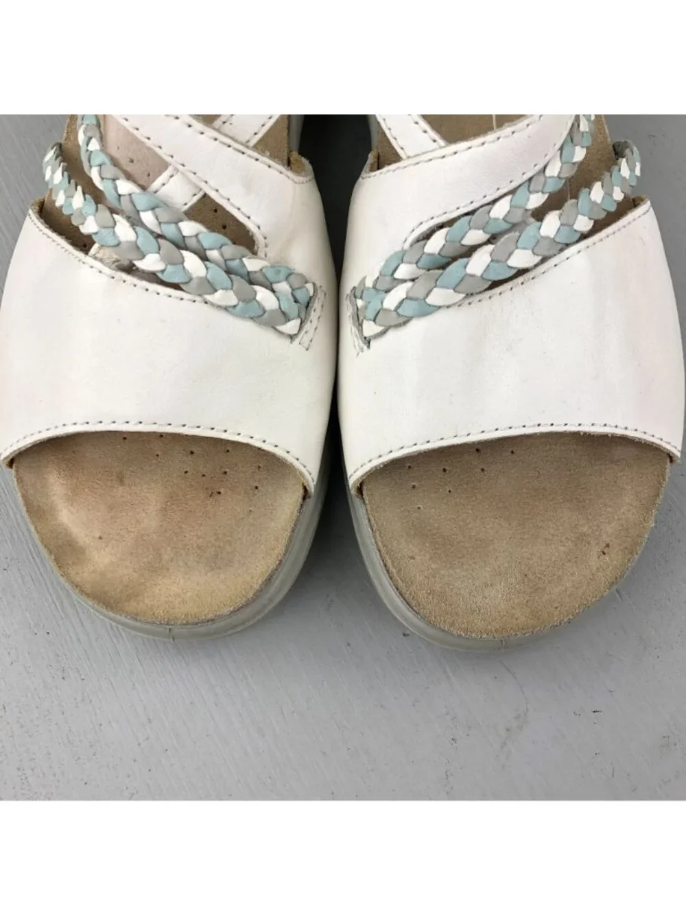 Hotter Women's Size 8 Inspire White Leather Braided Open Toe Hook & Loop Sandals
